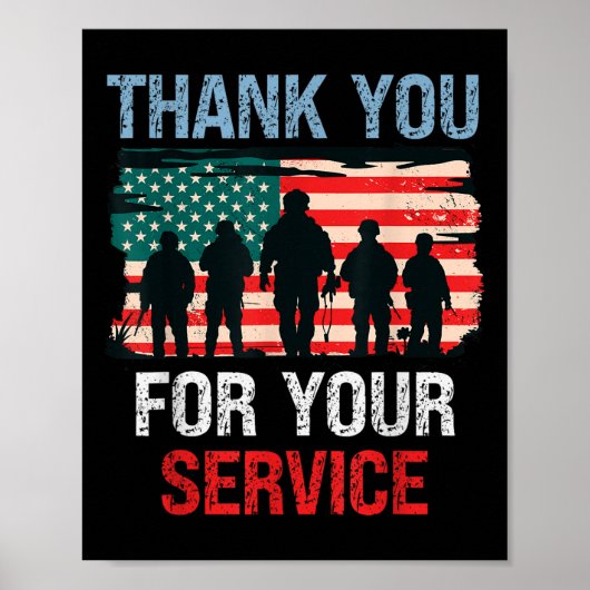 Poster Merci Drapeau Usa Pour Votre Service - Mémorial (Devant)