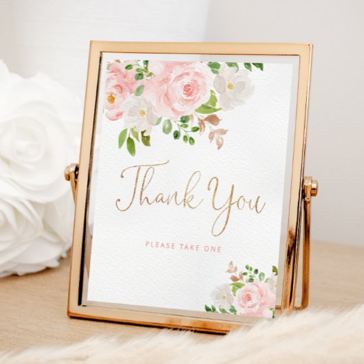 Poster Merci floral rose pâle