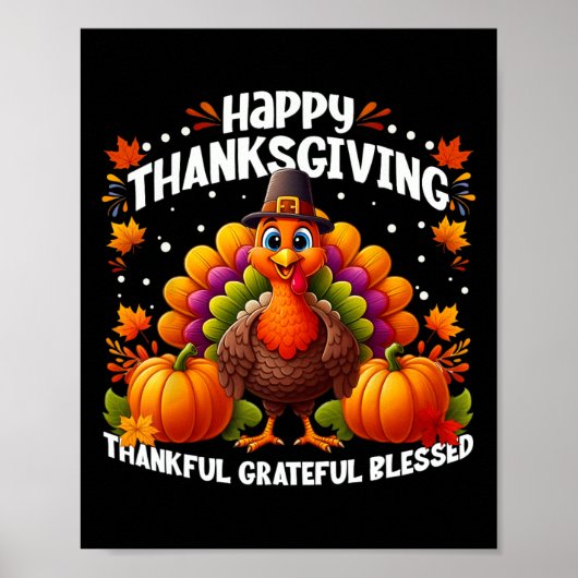 Poster Merci Grateful Bon thanksgiving Turke (Devant)