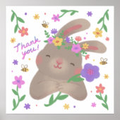 Poster Merci : Lapin avec des fleurs (Devant)