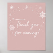 Poster Merci moderne de flocons de neige rose pour venir (Devant)