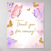Poster Merci papillon rose violet or pour venir (Devant)