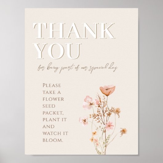 Poster Merci pour Baby shower Fleur sauvage (Devant)