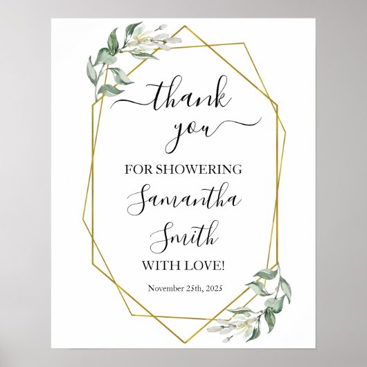 Poster Merci pour la mariée douche pour être de l'or vert (Devant)