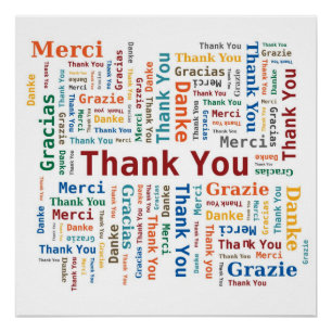 Poster Merci Word Cloud - 5 langues - Multicolore