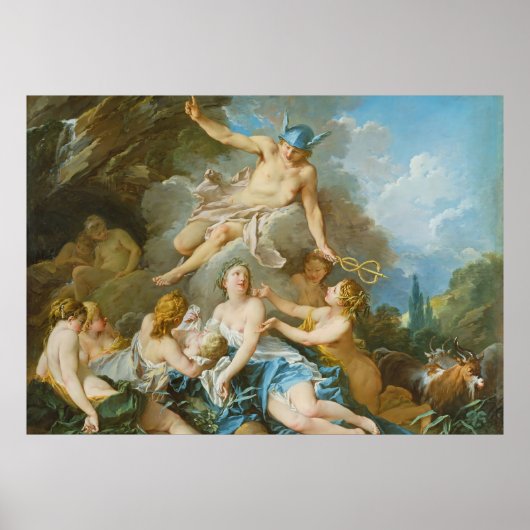 Poster Mercure confiant le Baccus bébé aux Nymphes (Devant)