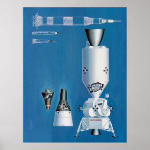 Poster Mercury, Gémeaux et vaisseau spatial d'Apollo