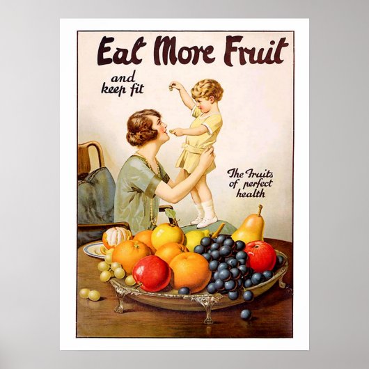 Poster Mère avec son enfant, manger plus de fruits, vinta (Devant)