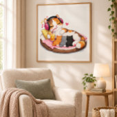 Poster Mère chat calico mignonne avec chatons et casque a