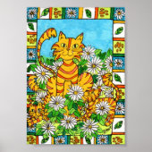 Poster Mère Chat & Chatons en Daisy Patch Mini Folk Art (Devant)