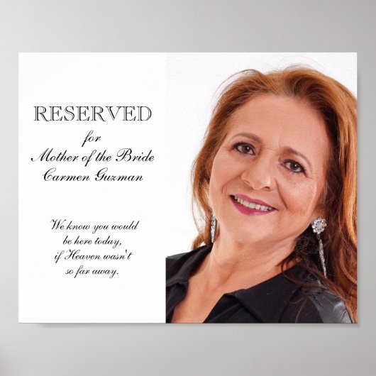 Poster Mère de la mariée Photo Mariage du siège commémora (Devant)