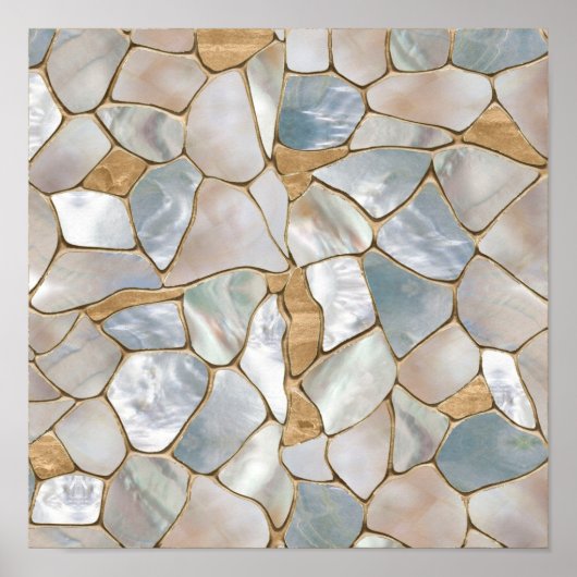 Poster Mère de perle et de cellules d'or abstrait (Devant)