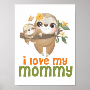 Poster Mère et bébé fentes accroché à une branche j'aime