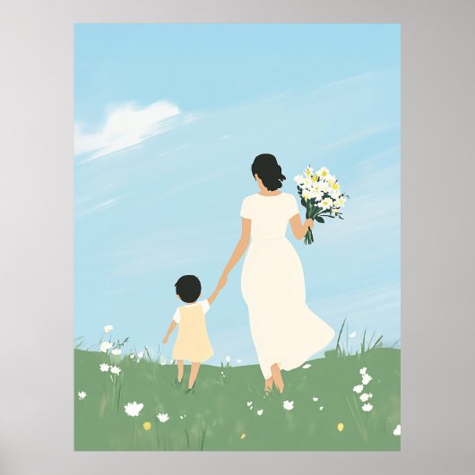 Poster Mère et enfant dans une prairie en fleurs (Devant)