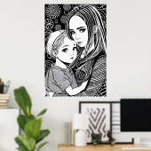 Poster Mère et fille | Art AI (Bureau à domicile)
