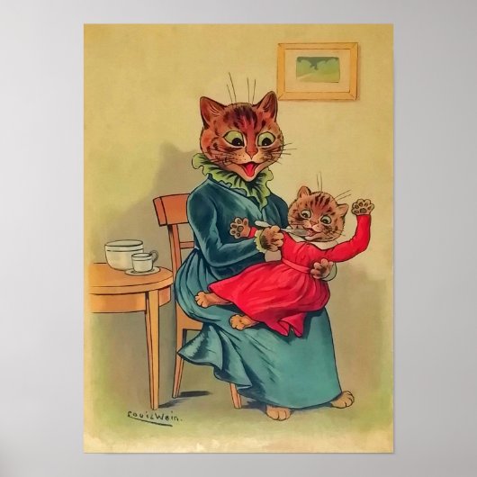Poster Mère et fille chats, Louis Wain (Devant)