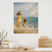 Poster Mère et fille marchent sur la plage (Cuisine)