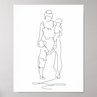 Poster Mère et fils Line Art, Tirage de ligne, Cadeau pou