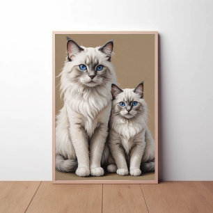 Poster Mère et Kitten Ragdoll Chat Artwork Coeur
