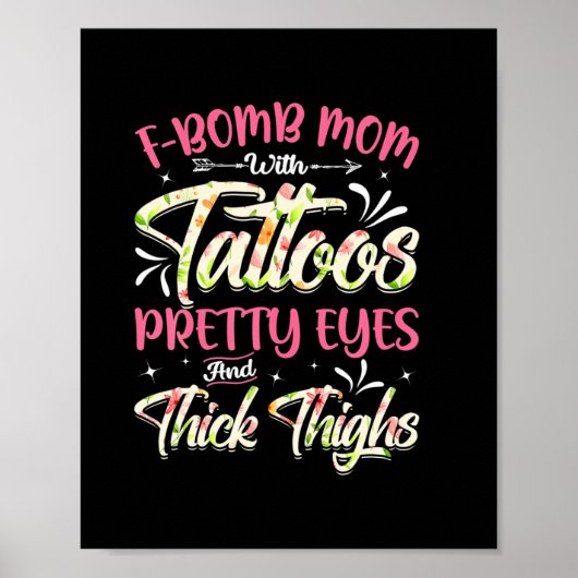 Poster Mère Florals Fomb Maman Avec Tattoos Anniversaire (Devant)