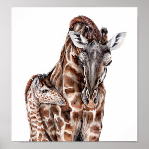 Poster Mère Giraffe avec Bébé Giraffe