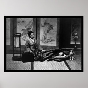 Poster Mère japonaise avec son bébé de sommeil 1909