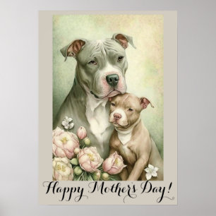 Poster Mère jour mignon American Pit Bullterier Chien Mam