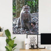 Poster Mère Macaque et bébé (Bureau à domicile)