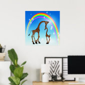 Poster Mère mignonne et bébé Giraffe & Arc-en-ciel (Bureau à domicile)