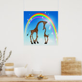 Poster Mère mignonne et bébé Giraffe & Arc-en-ciel (Cuisine)