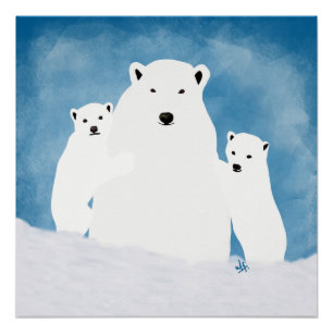 Poster Mère Ours Polaire Avec Cubs