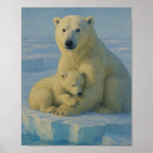 Poster Mère ours polaire et ourson 