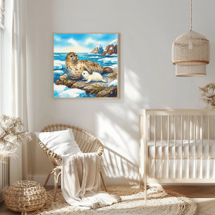 Poster Mère Phoque et crèche des petits