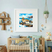 Poster Mère Phoque et crèche des petits