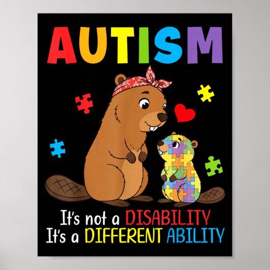 Poster Mère sensibilisée à l'autisme castor Capacité diff (Devant)