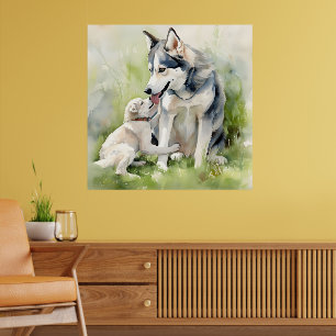 Poster Mère Sibérie Husky Chien Maman Peinture Arrière - 