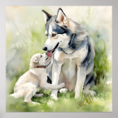 Poster Mère Sibérie Husky Chien Maman Peinture Arrière -  (Devant)