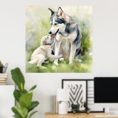 Poster Mère Sibérie Husky Chien Maman Peinture Arrière -  (Bureau à domicile)