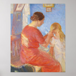 Poster Mère tresser les cheveux de l’enfant