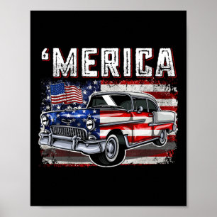 Poster Merica American Drapeau vieille voiture 4 juillet 
