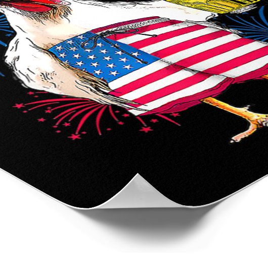 Poster Merica Drôle Drôle Poulet Avec Bière Drapeau Améri (Coin)