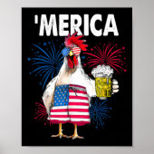 Poster Merica Drôle Drôle Poulet Avec Bière Drapeau Améri (Devant)