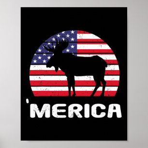 Poster Merica Moose Drapeau Américain Usa Patriotic Indep