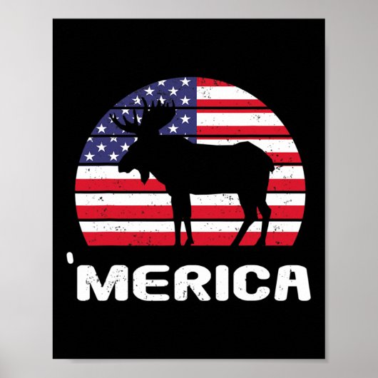 Poster Merica Moose Drapeau Américain Usa Patriotic Indep (Devant)