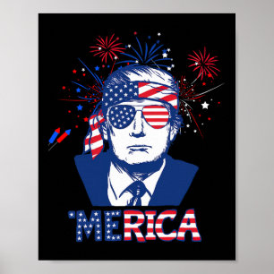 Poster Merica Trump 4 juillet heureux Trump Drapeau améri
