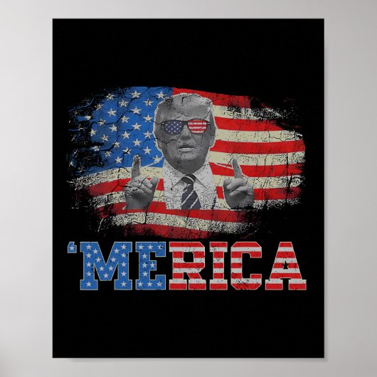 Poster Merica Trump 4 juillet heureux Trump Drapeau améri (Devant)