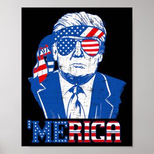 Poster Merica Trump Joyeux 4 juillet Trump Drapeau Améric