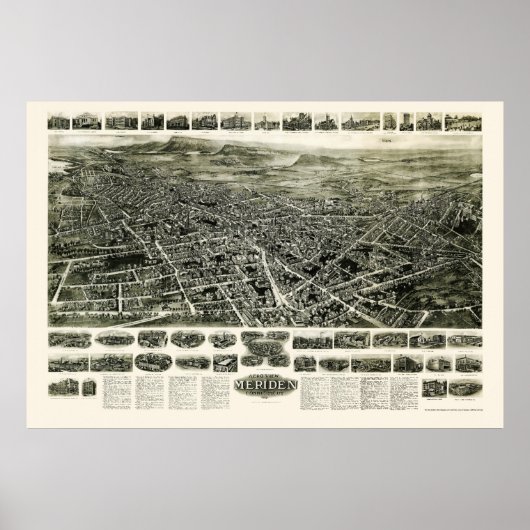 Poster Meriden, CT Carte panoramique - 1918 (Devant)
