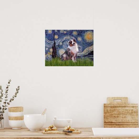 Poster Merle Aussie Shep - Nuit étoilée (Cuisine)