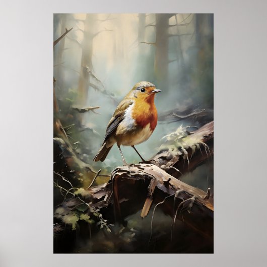 Poster Merle dans l'imprimé mural de la forêt, oiseau rus (Devant)